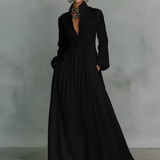 Vestido Maxi de Linho Patchwork com Gola Mao