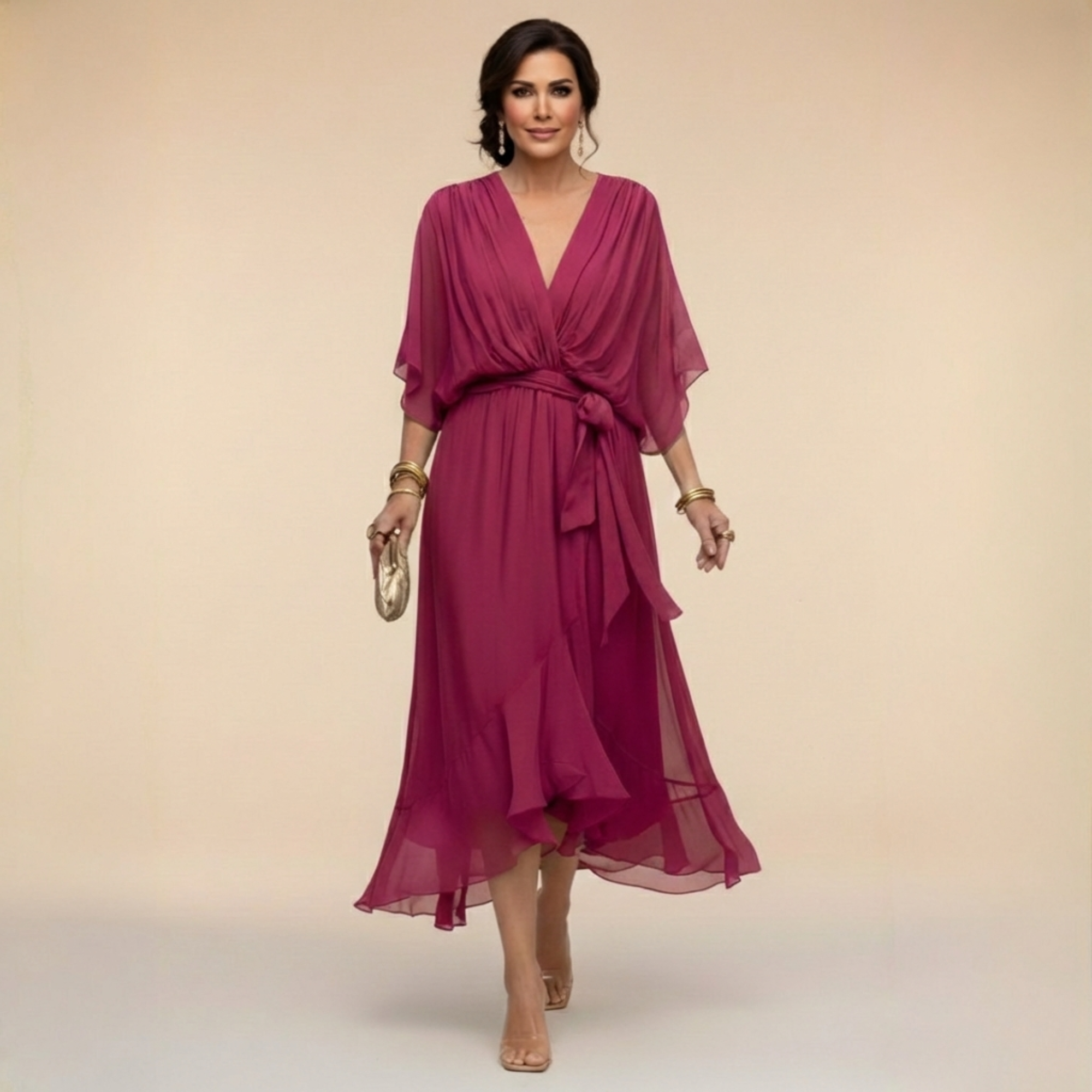 Monica - Vestido em Chiffon com Decote em V