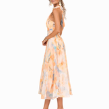 Aurora - Vestido com Decote Estampado em Aquarela