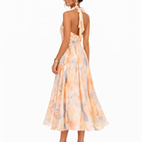 Aurora - Vestido com Decote Estampado em Aquarela