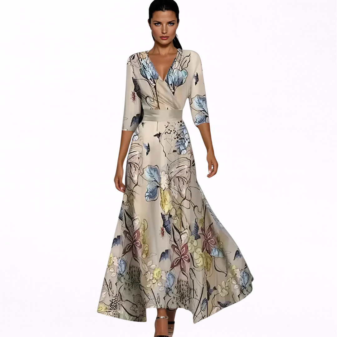 Emilia - Vestido Longo Elegante com Padrão Floral
