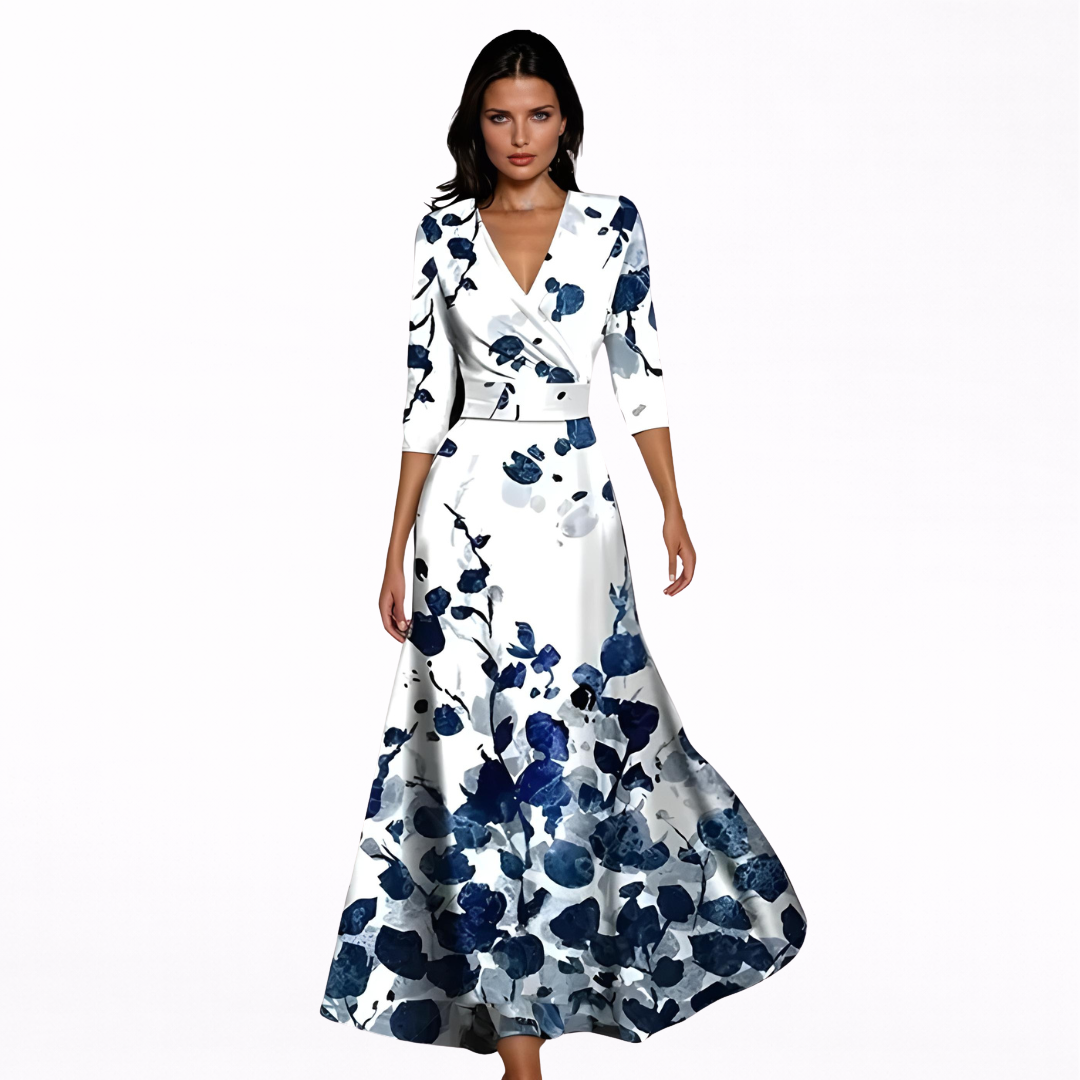 Emilia - Vestido Longo Elegante com Padrão Floral