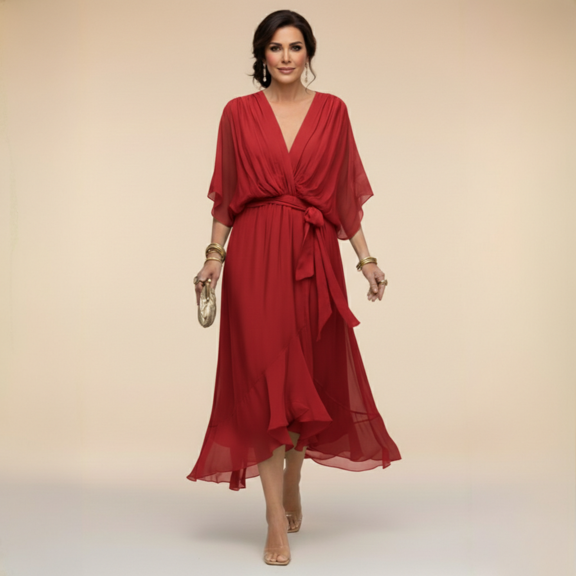 Monica - Vestido em Chiffon com Decote em V