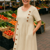 Francisca | Vestido Midi às Riscas – Conforto Sem Esforço