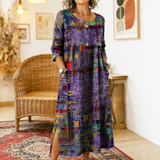 Manuela | Vestido Denim com Patchwork Étnico