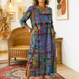 Manuela | Vestido Denim com Patchwork Étnico