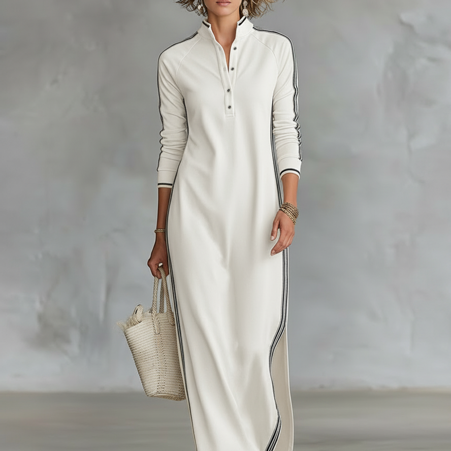 Vestido Maxi de Jersey com Gola de Botões