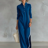 Vestido Maxi de Jersey com Gola de Botões