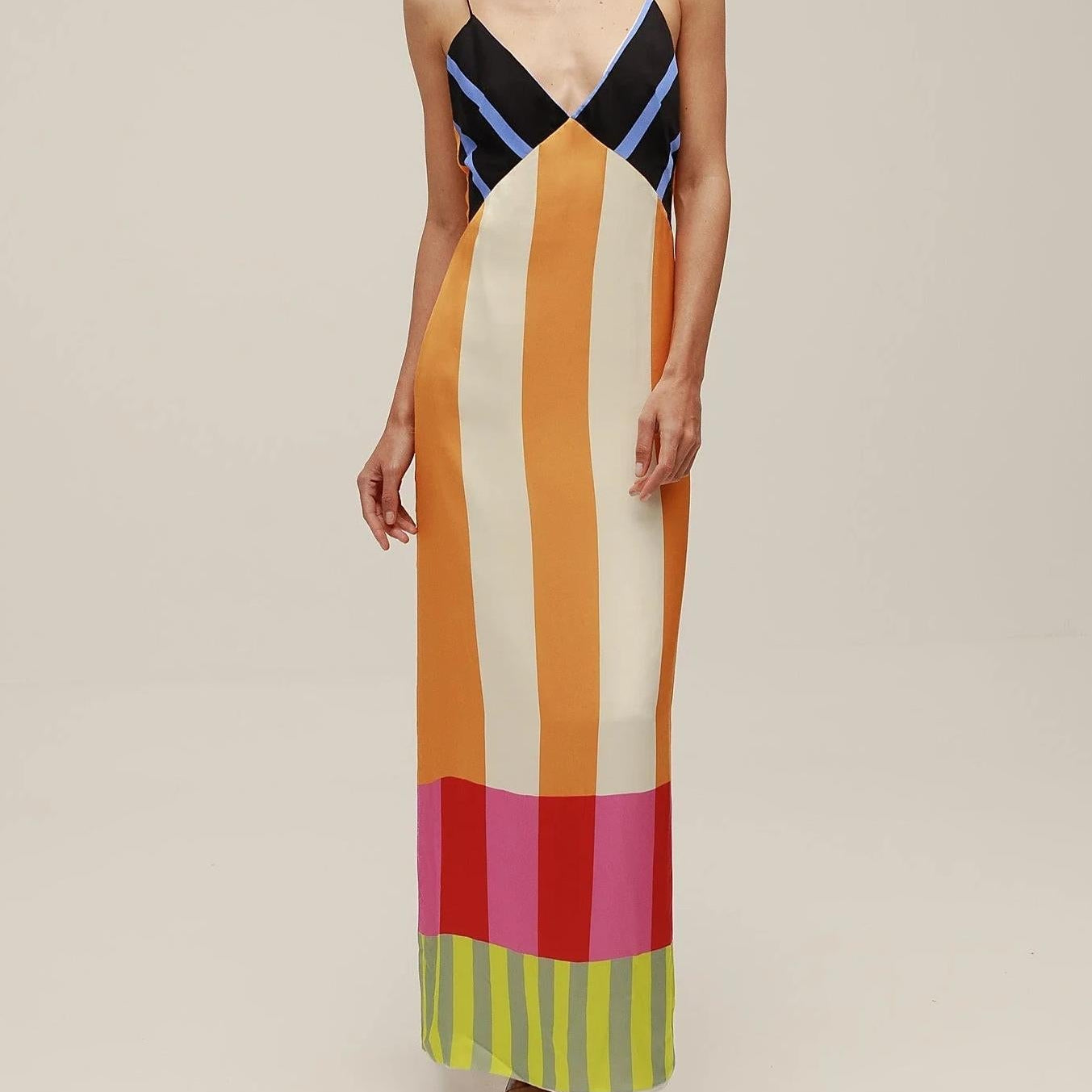 Paloma - Vestido Maxi Colorido às Riscas