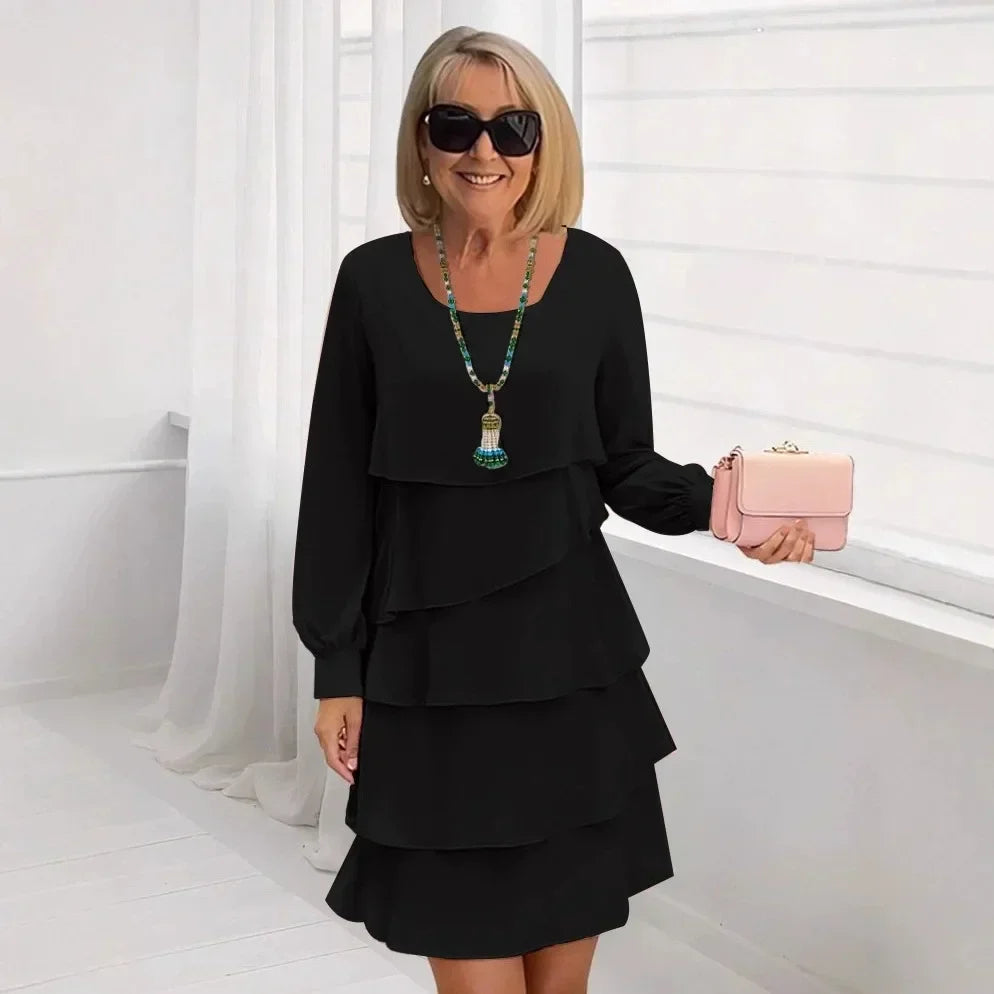 Madeleine – Vestido Elegante Fluido com Folhos