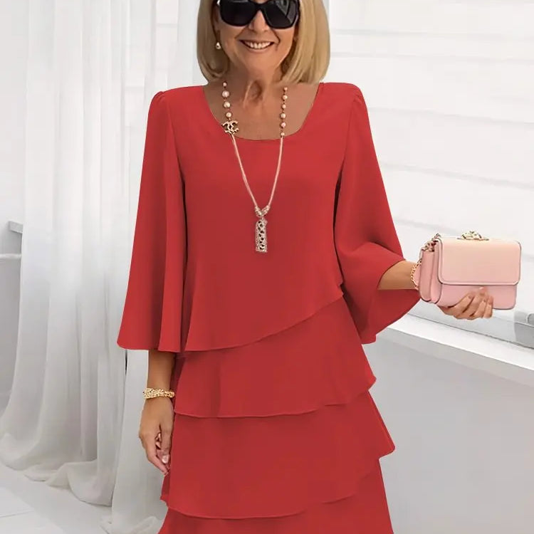 Élise – Vestido Elegante Fluido com Folhos