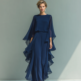 Conjunto de Chiffon Azul Marinho com Folhos
