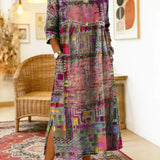 Manuela | Vestido Denim com Patchwork Étnico