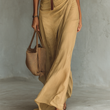 Vestido Maxi com Colarinho de Lapela e Mangas Compridas