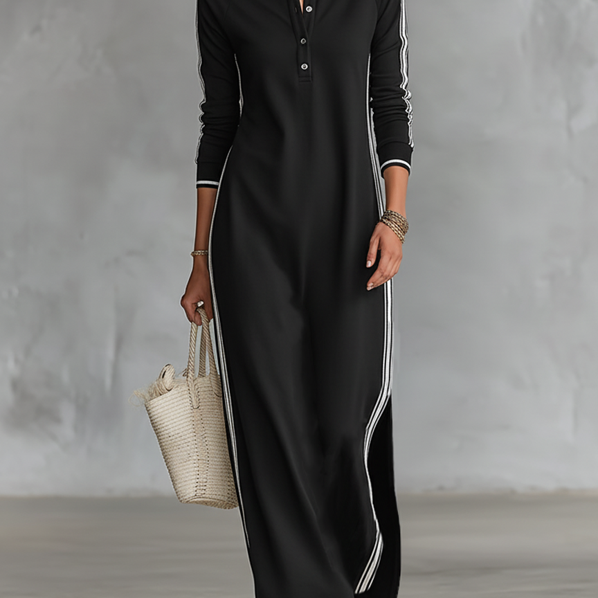 Vestido Maxi de Jersey com Gola de Botões