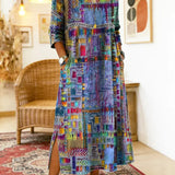 Manuela | Vestido Denim com Patchwork Étnico