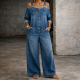 Sofia | Macacão Denim com Ombros Descobertos