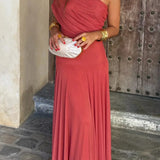 Sofia - Vestido Longo de Verão Plissado Ombro Único