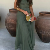 Sofia - Vestido Longo de Verão Plissado Ombro Único