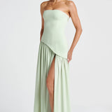 Joana - Vestido Longo Detalhe de Lenço e Fenda Alta